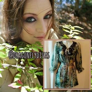 Boho Gypsy Floral Print Embroidered Tunic Top